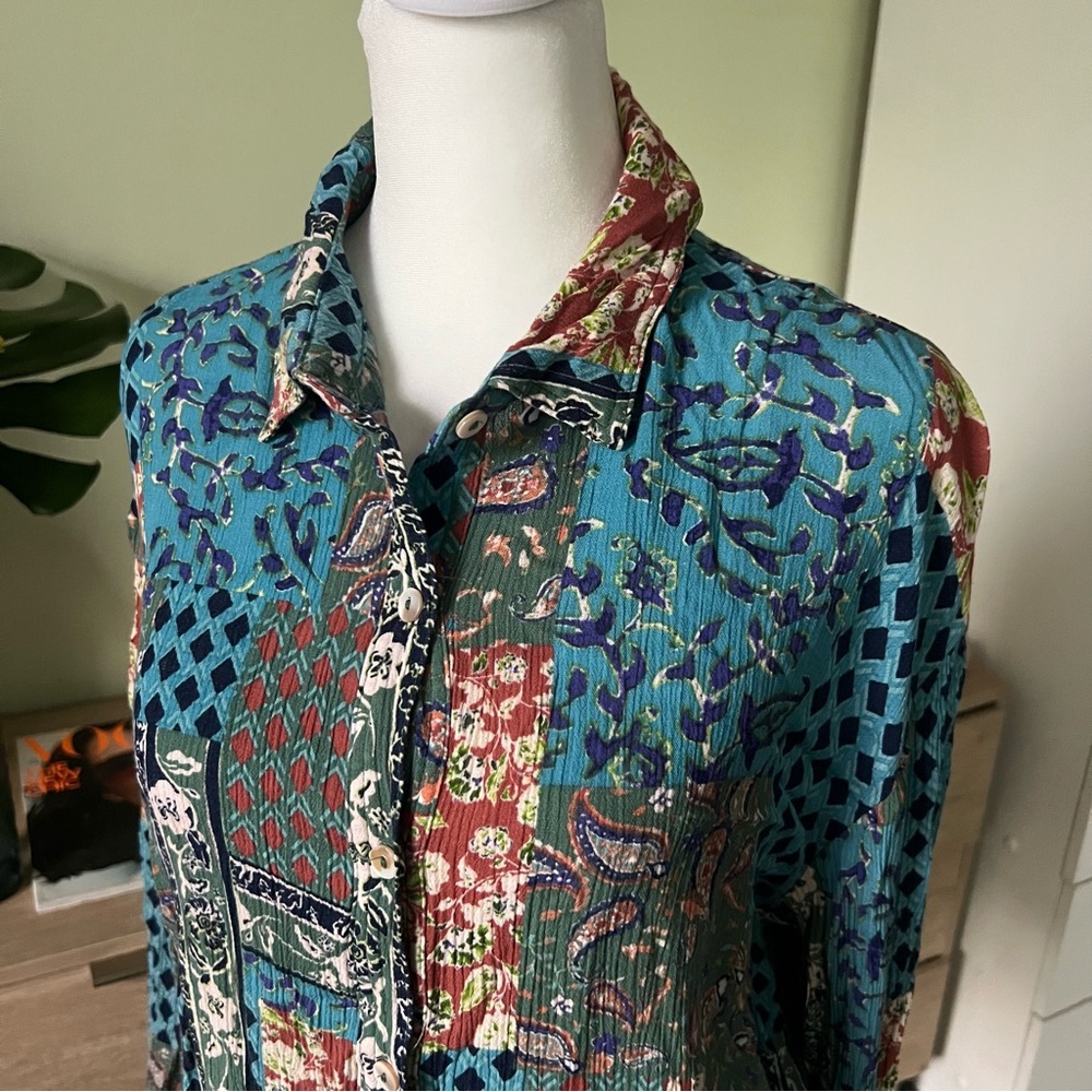 Multicolored Patchwork Paisley Mix Pattern Button… - image 8